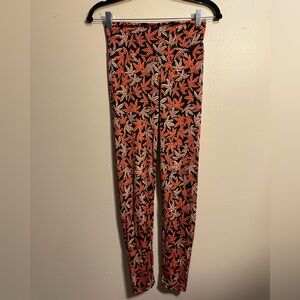 Orange Leaf Print Stretch Leggings